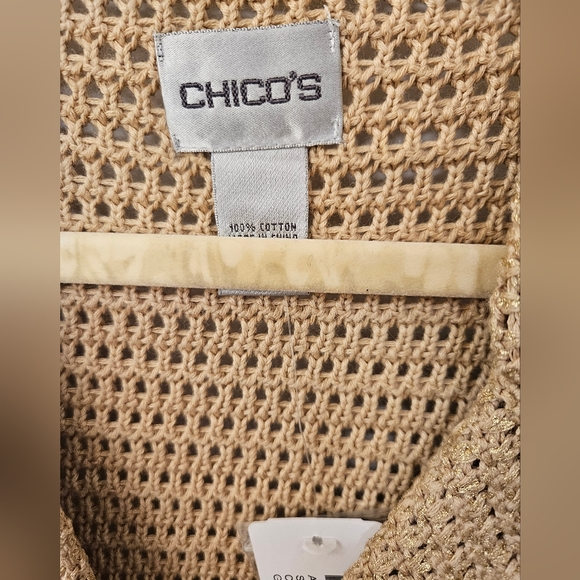 NWT - Gold Cotton Macrame Chico's Cardigan Sweater - Chico's Size 2 - Picture 6 of 12